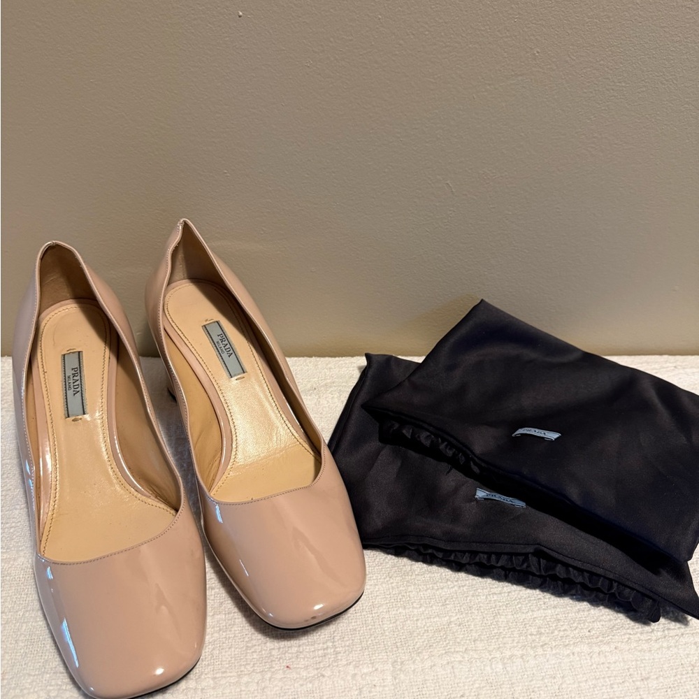 Prada Women's Nude Patent Leather Heels